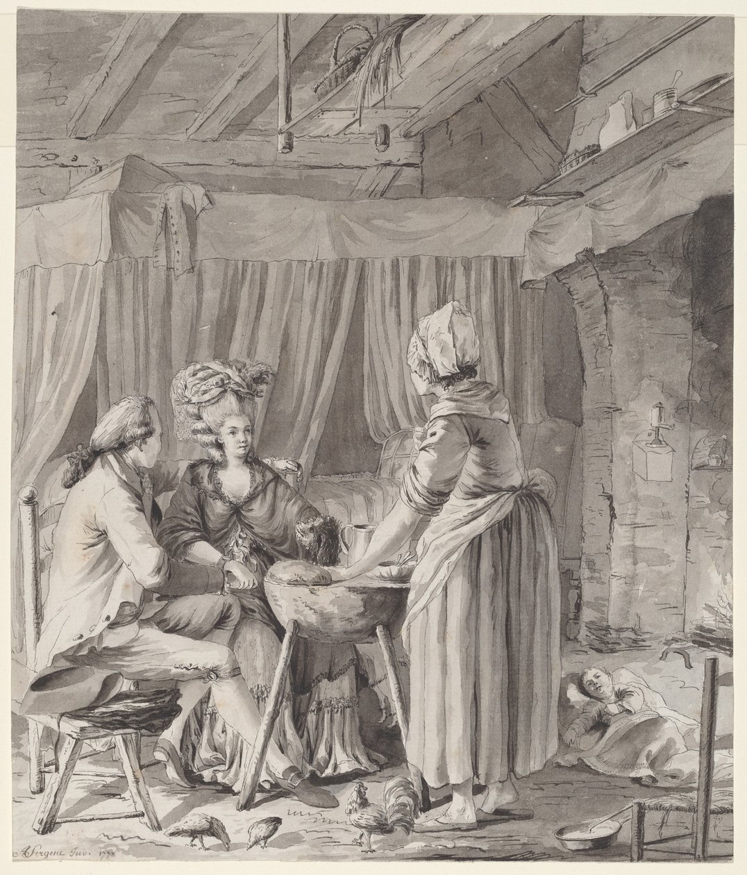 Elegant Couple Lunching in a Country Cottage by Antoine François Sergent