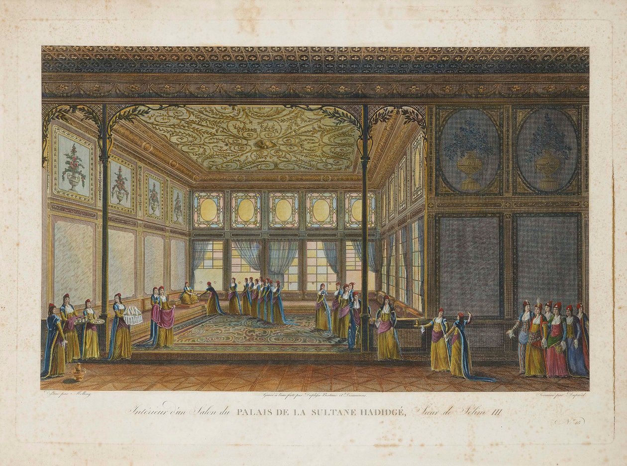 Interior in the Palace of princess Hatice Sultan, half sister of Sultan Selim III by Antoine Ignace Melling
