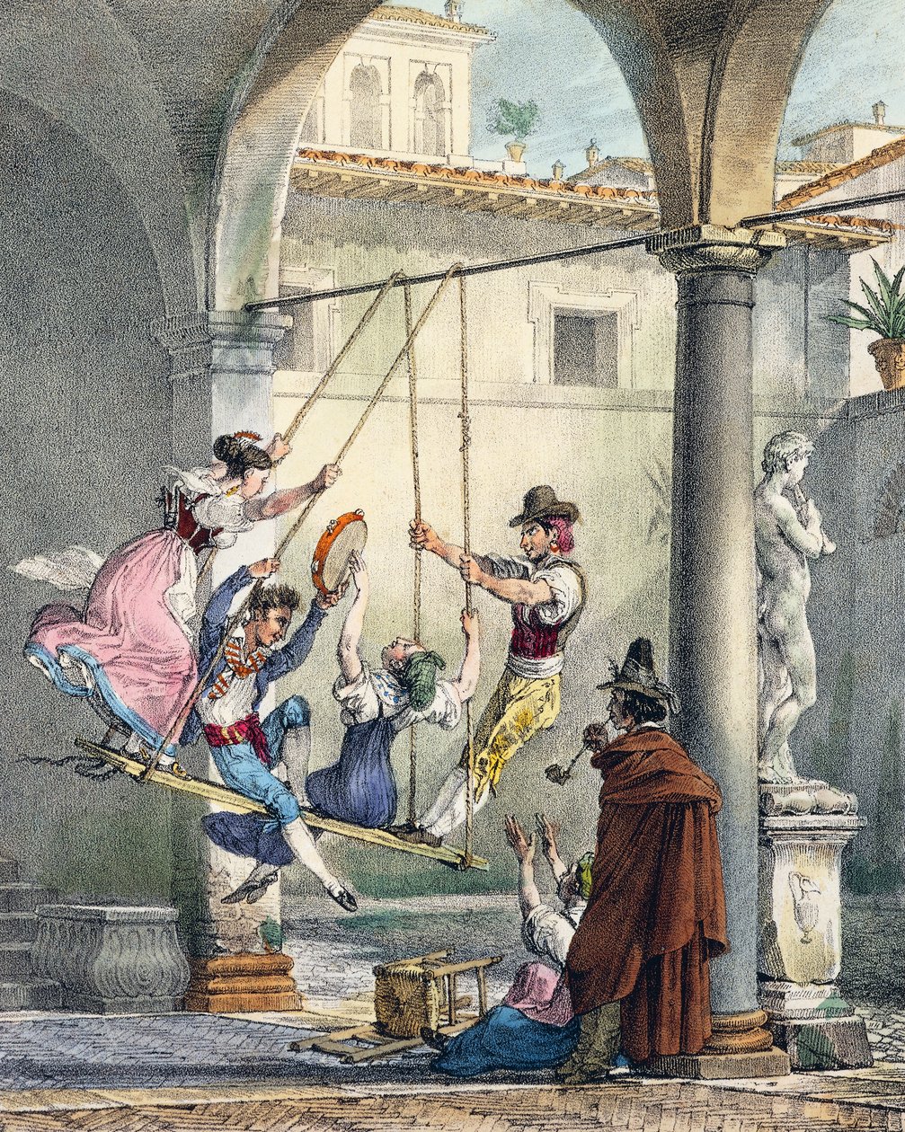 Swing, engraving by Antoine Jean-Baptiste Thomas from Un an a Rome et dans ses environs, France by Antoine Jean Baptiste Thomas