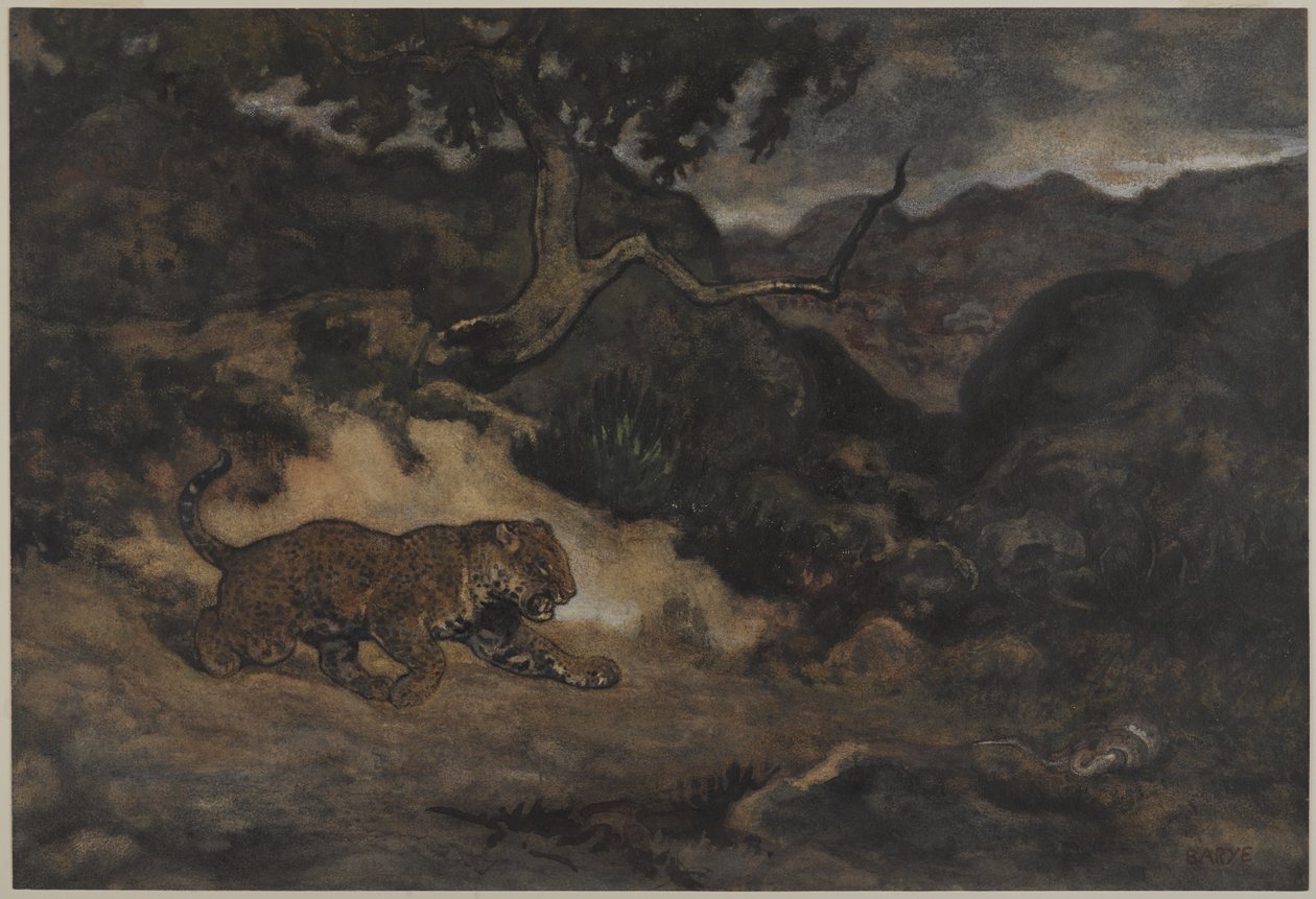Jaguar Discovering a Snake, c.1840 by Antoine Louis Barye