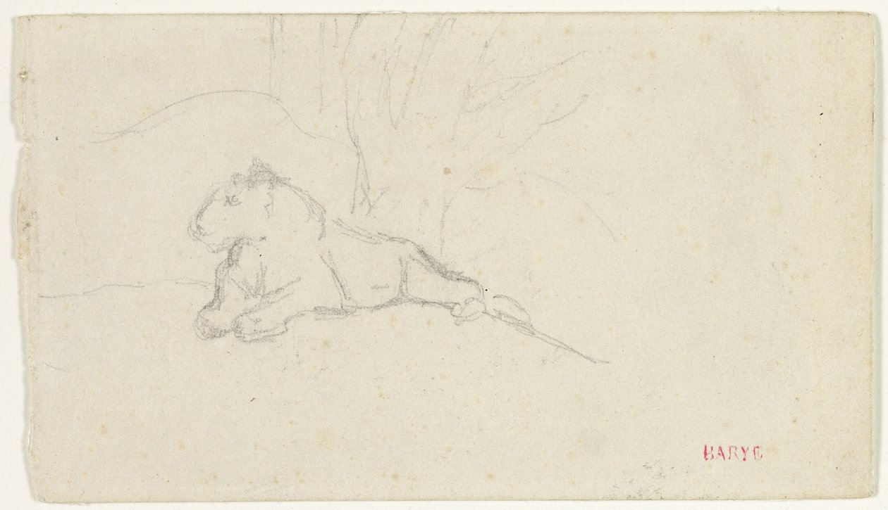 Lioness Lying near a Tree by Antoine Louis Barye