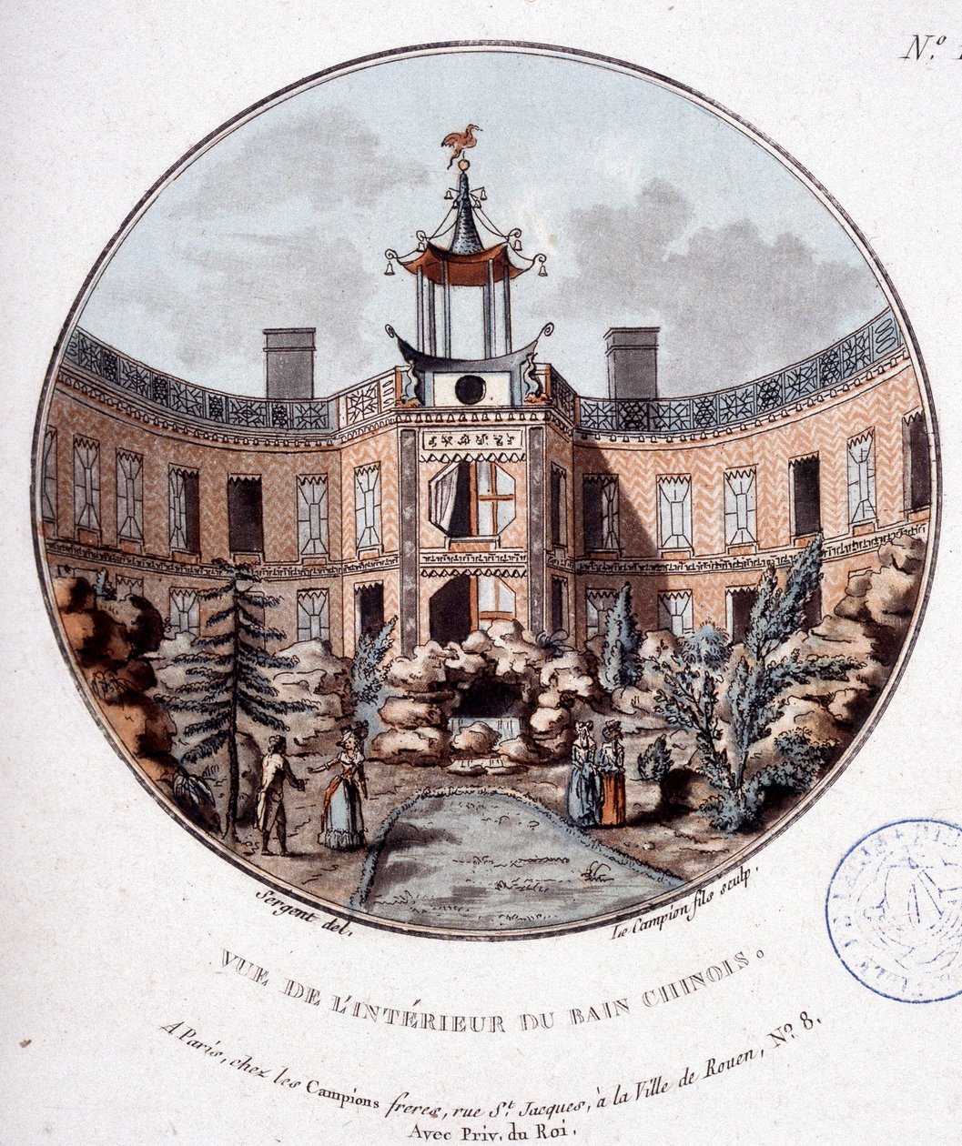 View of the Interior of the Chinese Bath, Paris. In Picturesque Views of the Main Buildings of Paris by Sergeant by Antoine Louis Francois Sergent Marceau