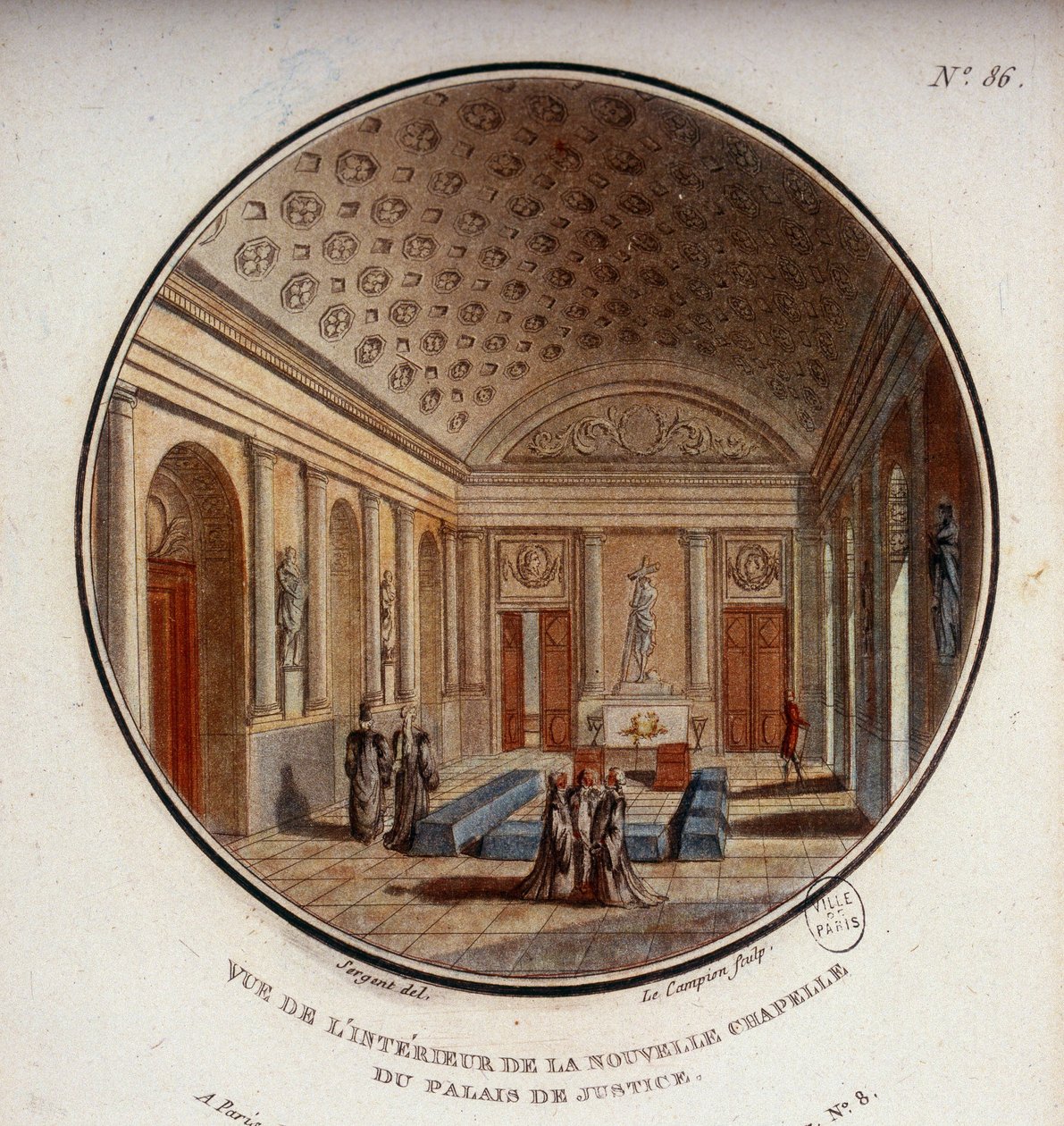 View of the interior of the new chapel of the courthouse, now Sainte Chapelle, Paris. In picturesque views of the main buildings of Paris by Sergeant by Antoine Louis Francois Sergent Marceau