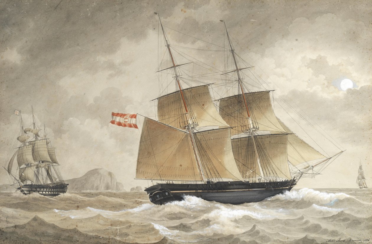 A Ship of the Austrian Navy in Coastal Waters near Marseille by Antoine Roux