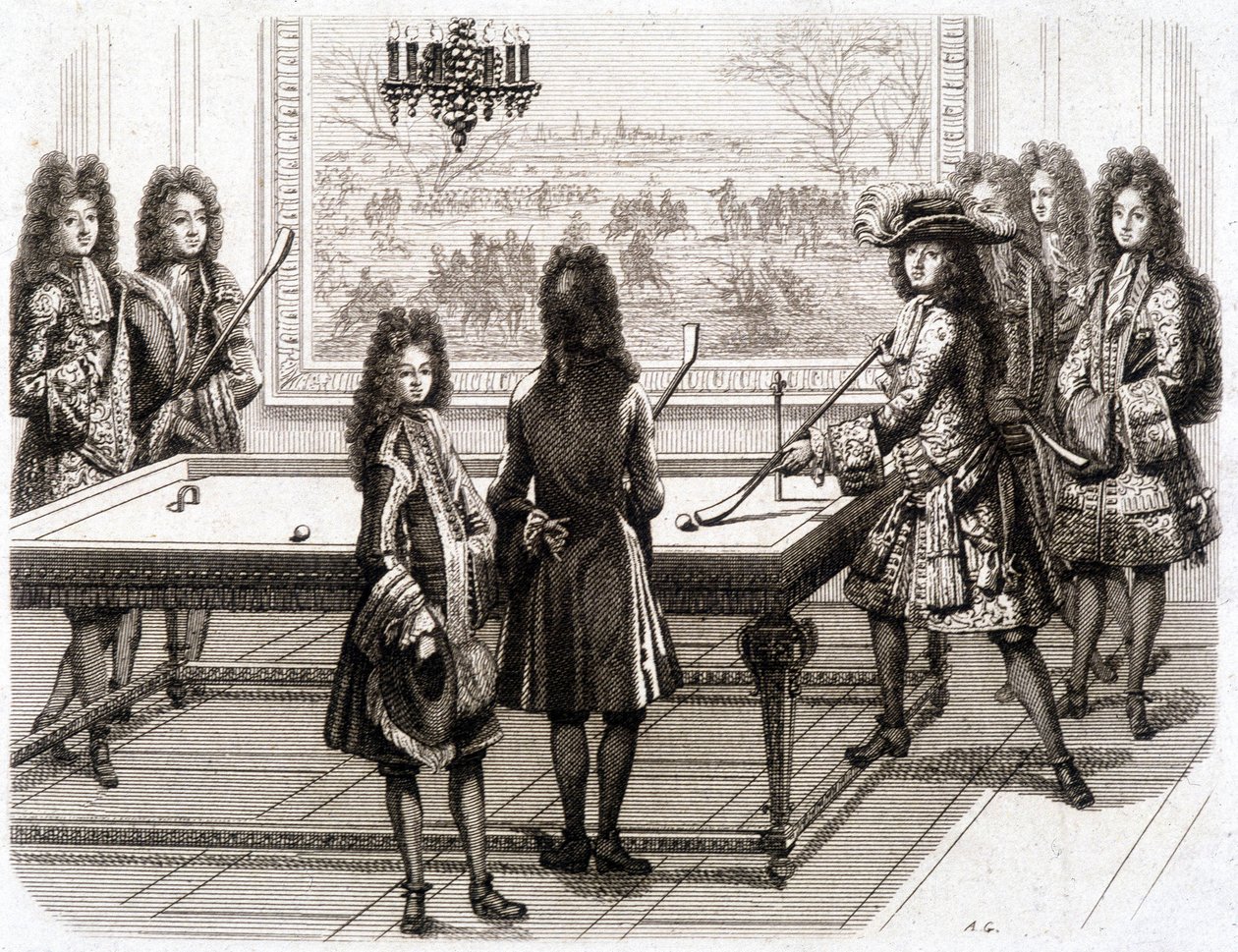 Louis XIV Playing Billiards - Prints engraved by Trouvain by Antoine Trouvain