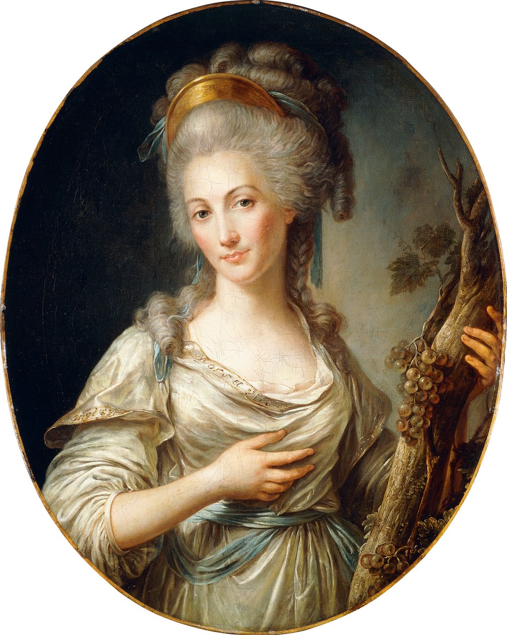 Portrait of a Lady Said to be the Princess de Lamballe, Standing Three-Quarter Length, Wearing a White Dress with a Blue Sash by Antoine Vestier