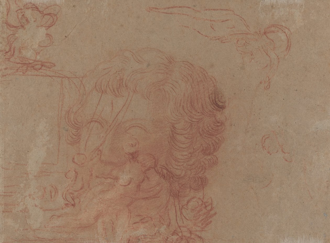 Figure Sketches and a Copy After a Sculpted Head by Antoine Watteau