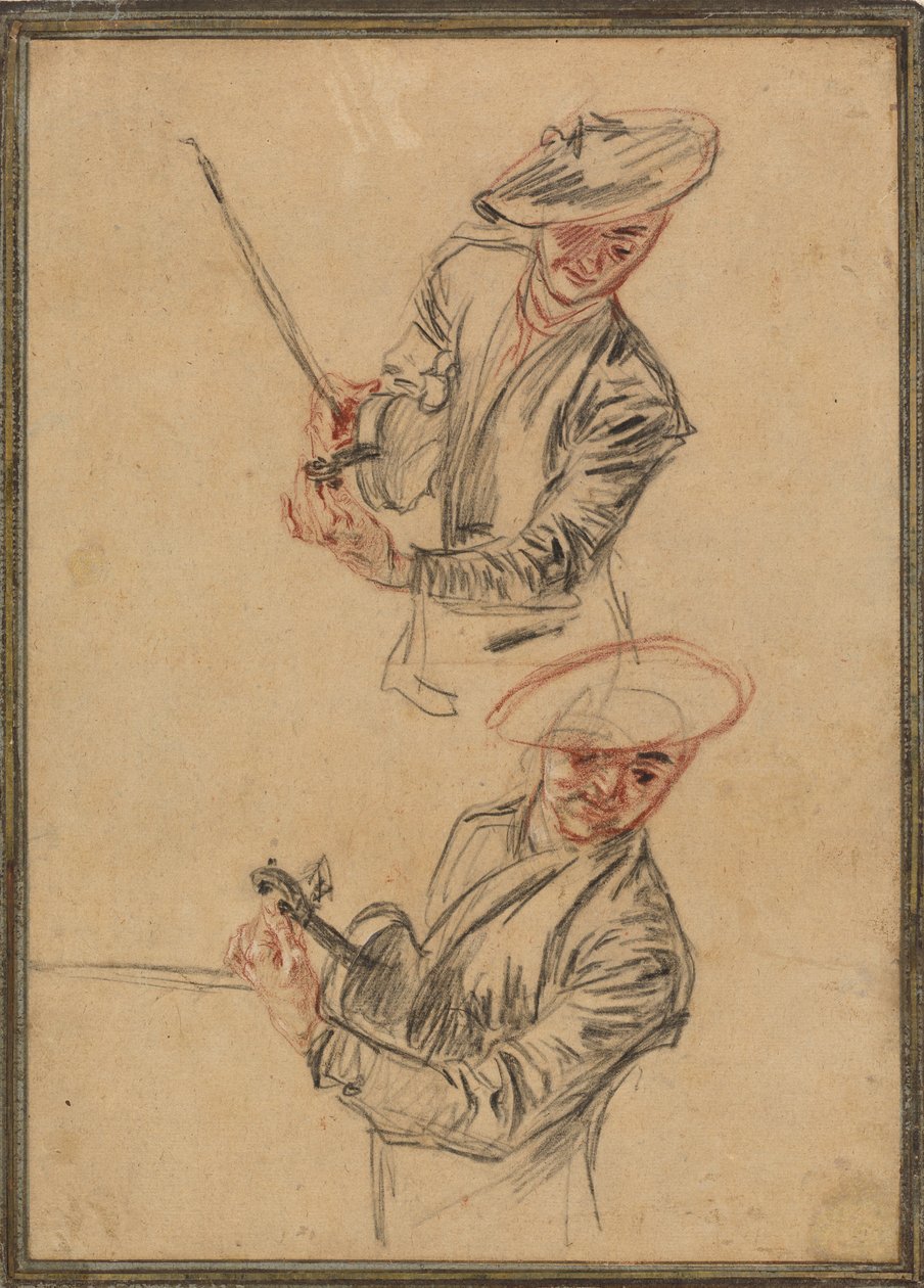 Two Studies of a Violinist Tuning His Instrument by Antoine Watteau