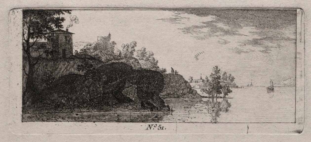 Cottage on a Rocky Promontory along a River by Antoine de Marcenay de Ghuy