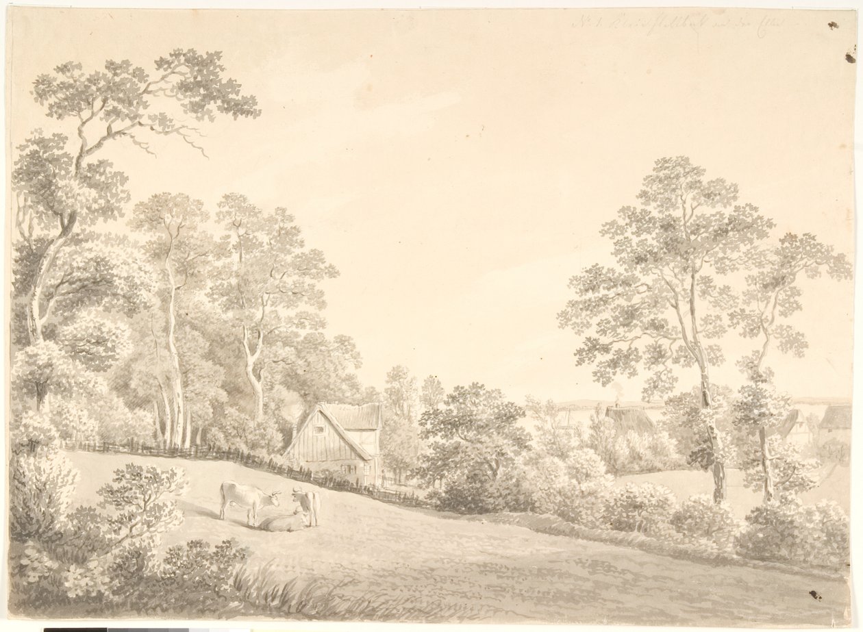 Landscape with House and Cows by the Elbe by Anton Carl Dusch