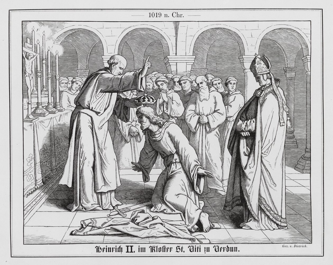 The Holy Roman Emperor Henry II receiving a blessing at the Monastery of St Vitus in Verdun by Anton Dietrich