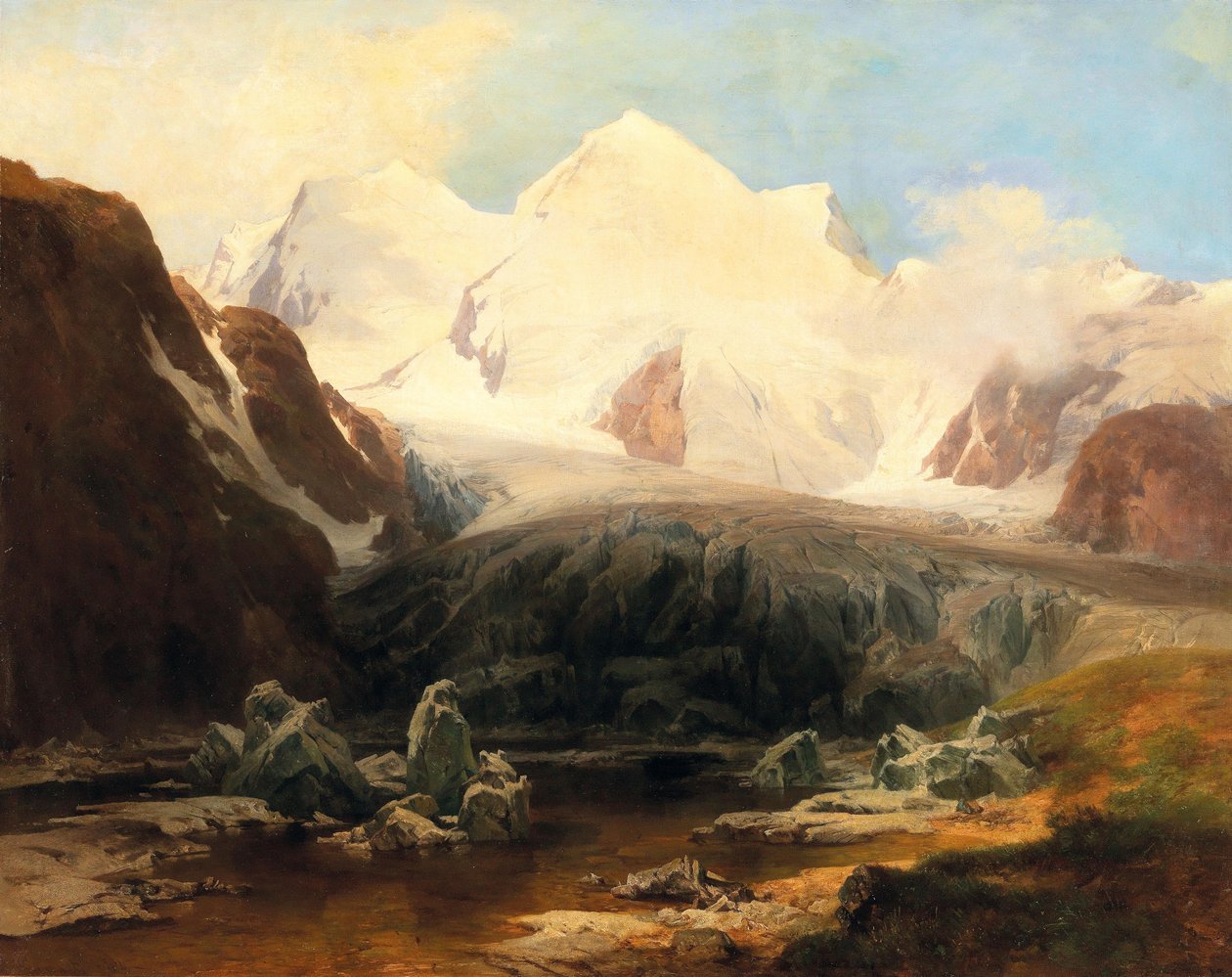A View of a Mountain Lake with Snow-Capped Mountains in the Background by Anton Hansch