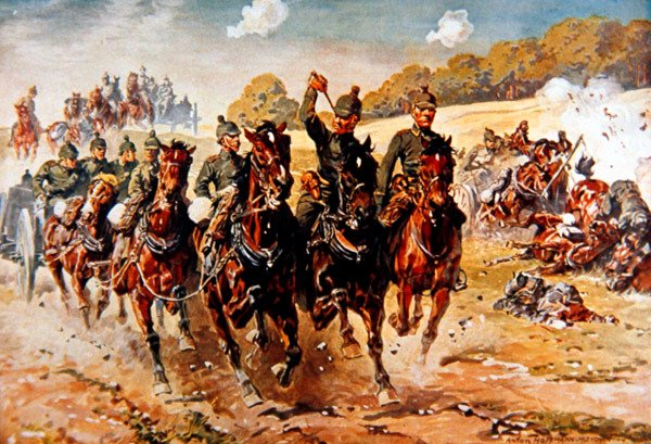 German field artillery gallop into action under fire by Anton Hoffmann