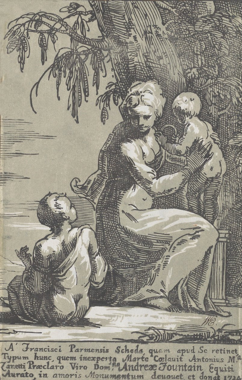 A Woman Standing at the Foot of a Tree Holding an Infant, with a Seated Boy by Anton Maria Zanetti
