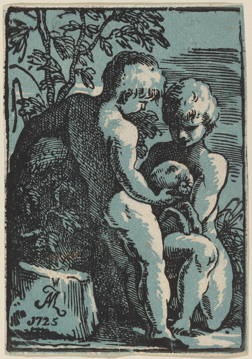 Two Children Petting a Lamb by Anton Maria Zanetti I