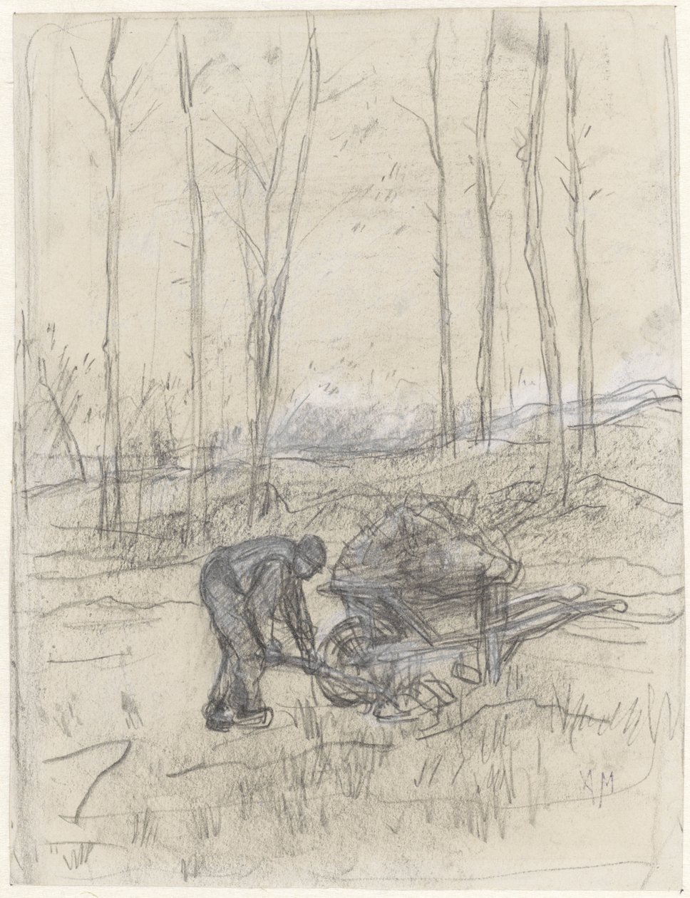 Farmer Working with a Wheelbarrow in the Forest by Anton Mauve