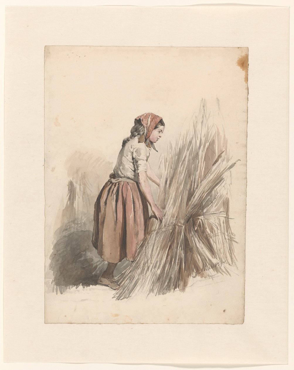 Girl with Headscarf, Working in the Field by Anton Mauve