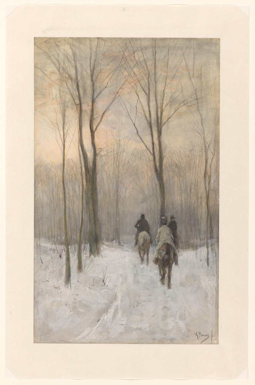 Riders in the Snow in the Haagse Bos by Anton Mauve