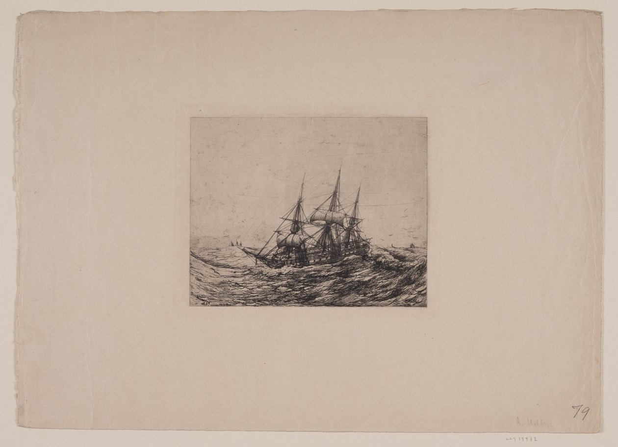 A Brig in Rough Sea by Anton Melbye