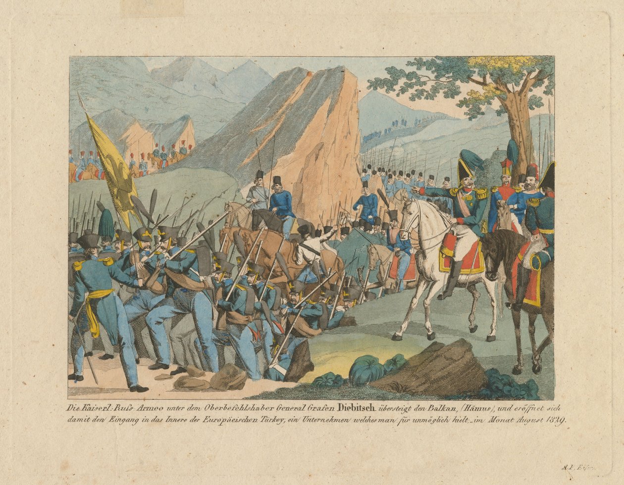 The Army of Graf Ivan Ivanovich Diebitsch crossing the Balkans by Anton Paul Eisen