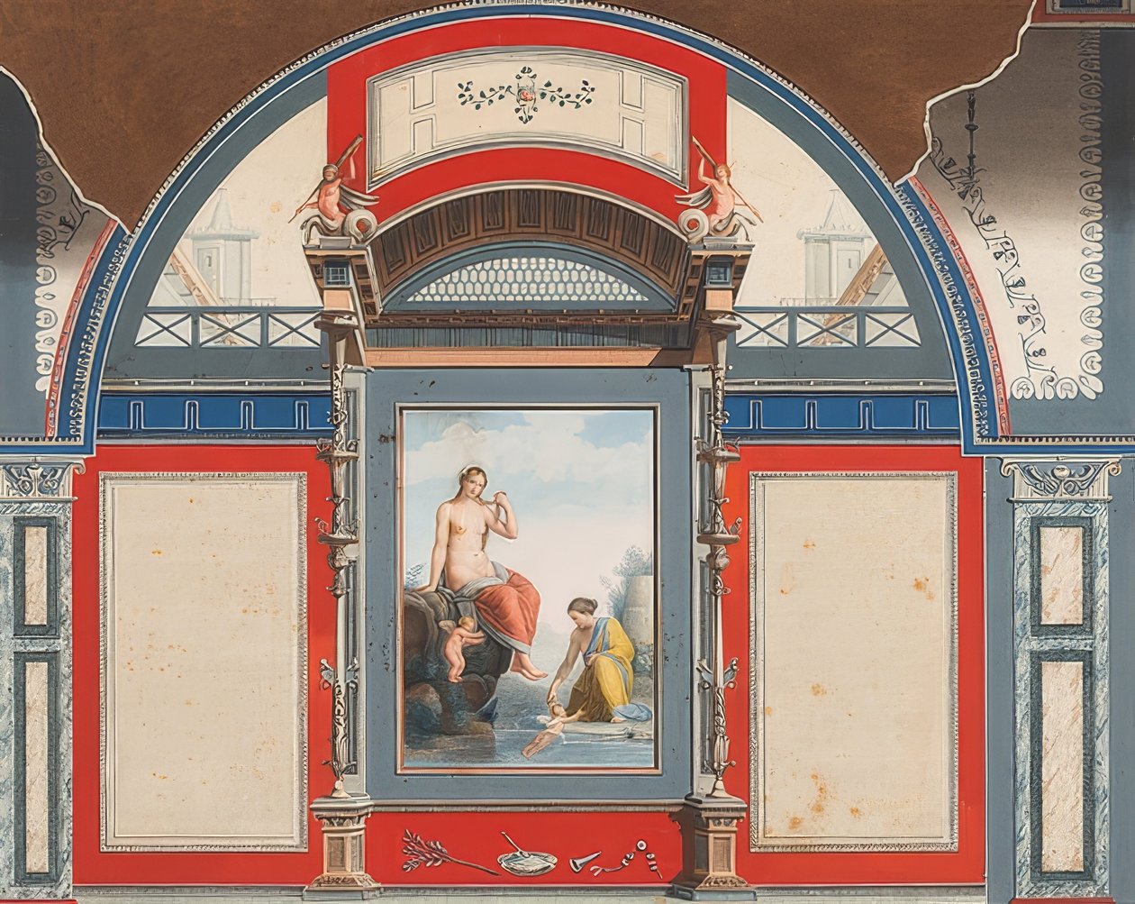 Wall Painting of a Roman House on the Grounds of Villa Negroni in Rome, Venus and a Nymph with Erotes. 1778 by Anton Raphael Mengs