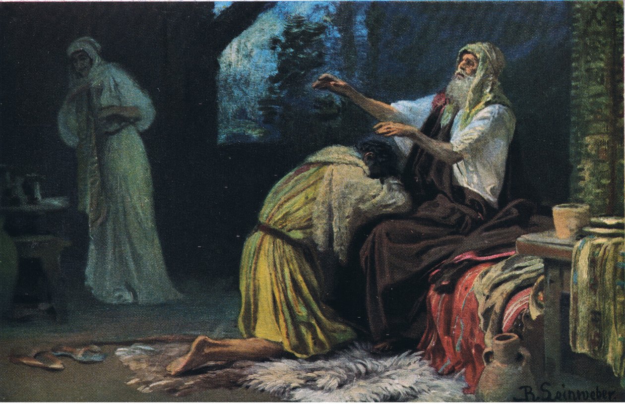 Isaac Blessing Jacob, from Hulberts Story of the Bible published by The John Winston Company by Anton Robert Leinweber