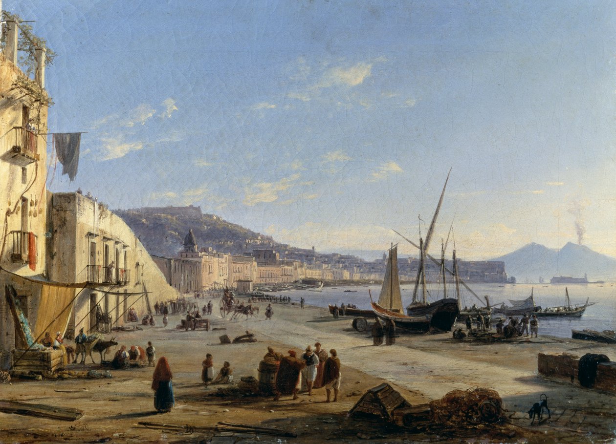 View of Naples with Vesuvius in background by Anton Sminck Pitloo