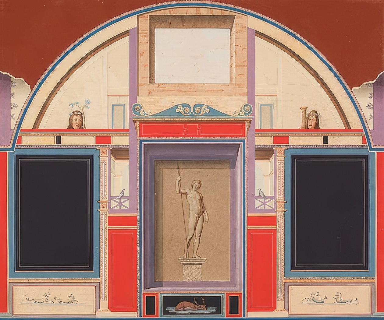 Wall Painting of a Roman House on the Grounds of Villa Negroni in Rome, Statue of Adonis. Around 1801 (?) by Anton von Maron
