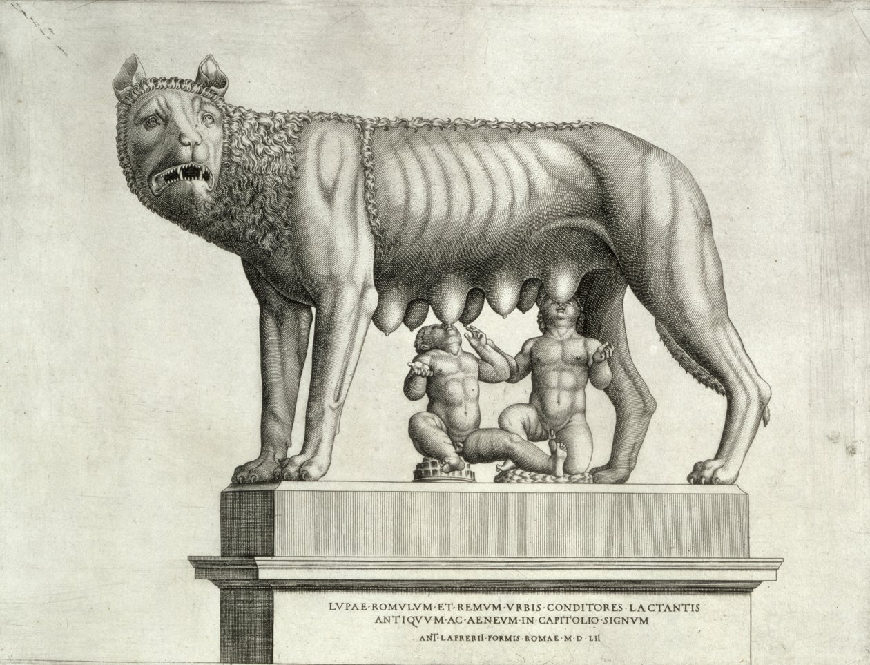 Drawing of the Etruscan Bronze of the She-Wolf Suckling Romulus and Remus, 5th Century BC, in the Capitoline Museum, 1552 by Antonio Lafreri