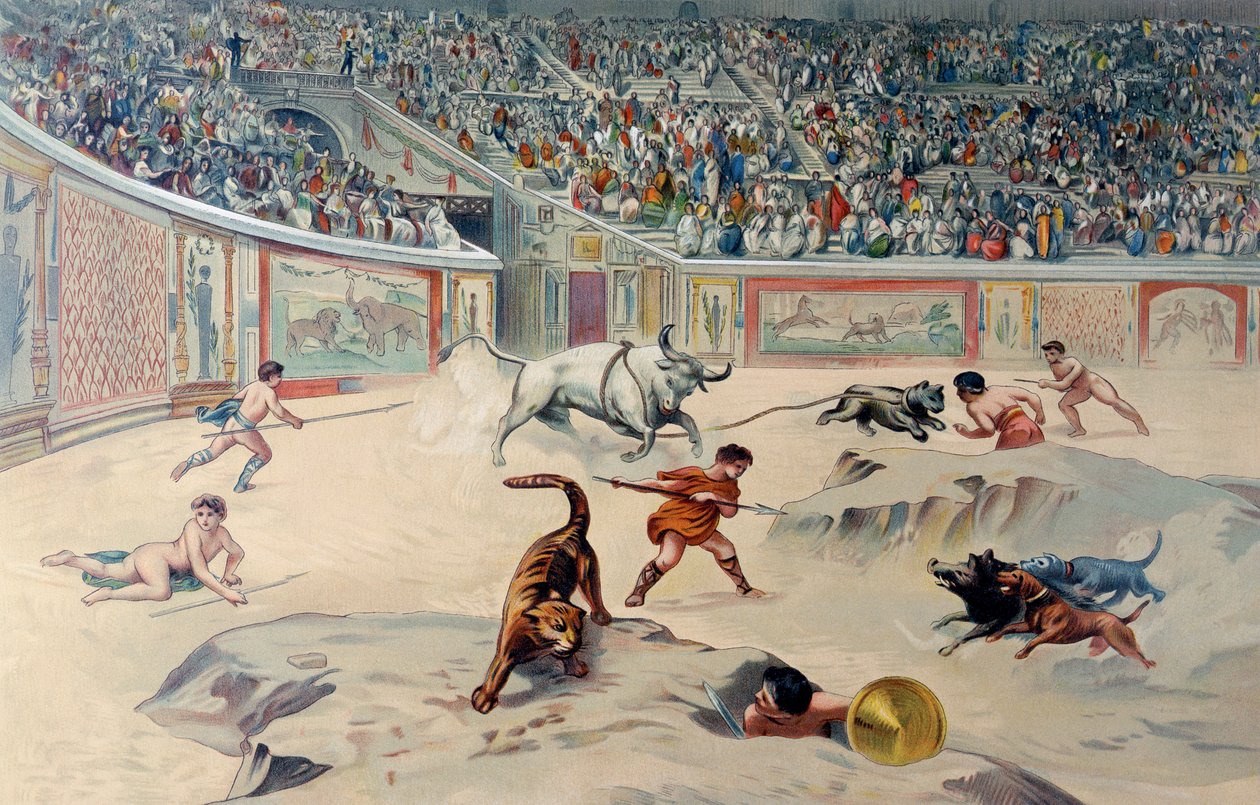 Gladiators Fighting Animals in the Circus at Pompeii by Antonio Niccolini
