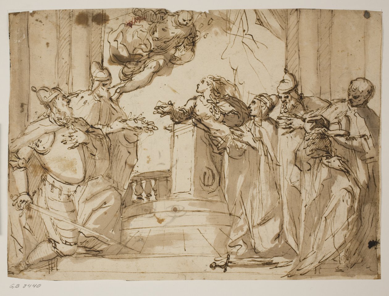 Four Doges and a Man in a Mantle with the Doge’s Cap in His Hands, with the Annunciation in the Background by Antonio Aliense