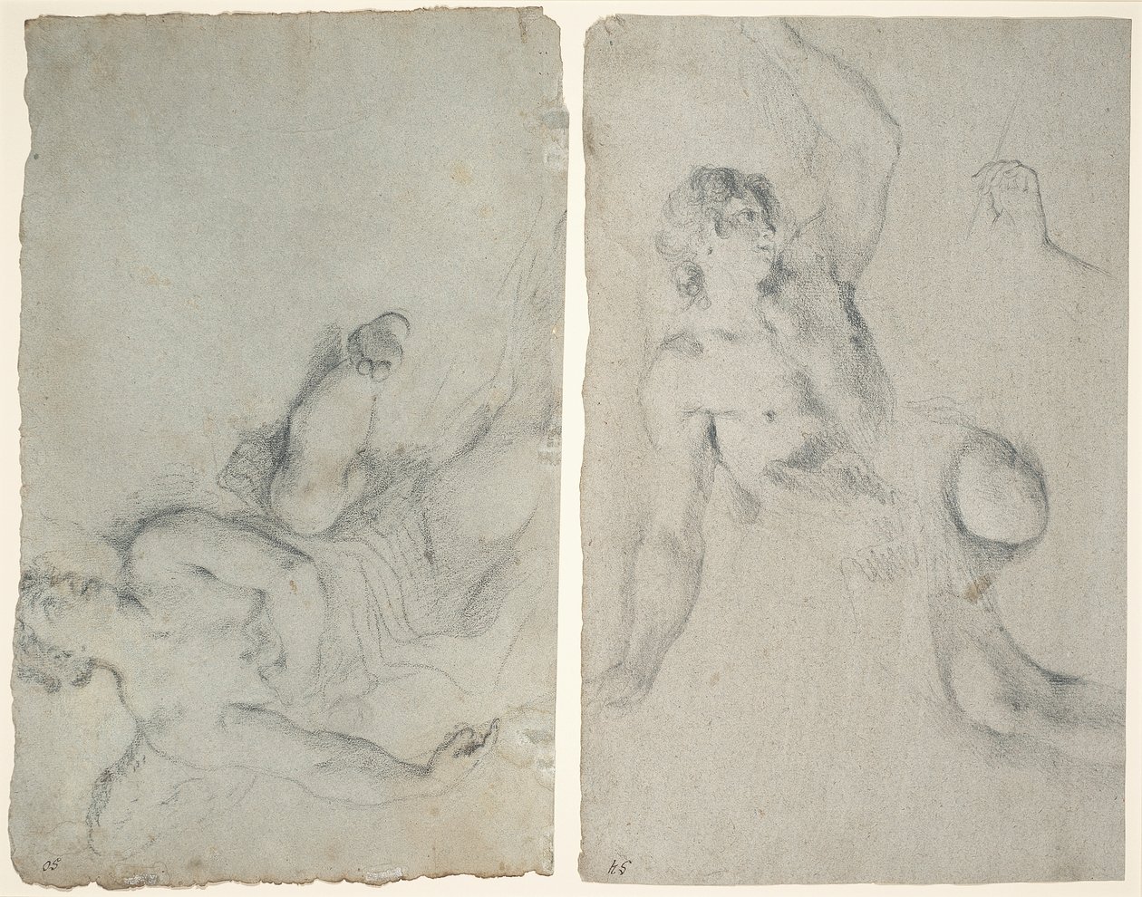 An Angel in Flight, and an Angel Leaning Down with Upraised Arm by Antonio Balestra