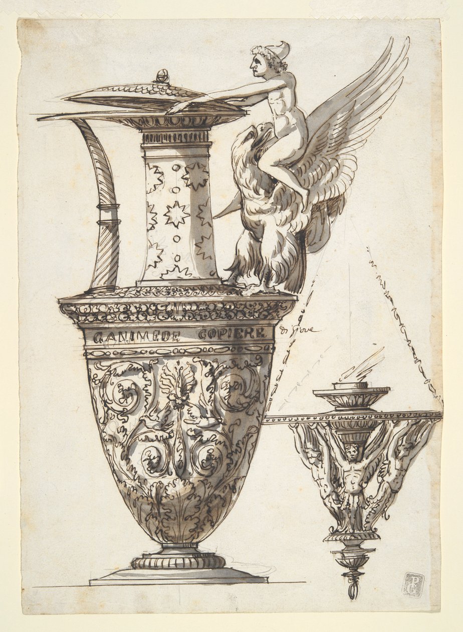 Design for an Elaborate Pitcher and Chandelier by Antonio Basoli