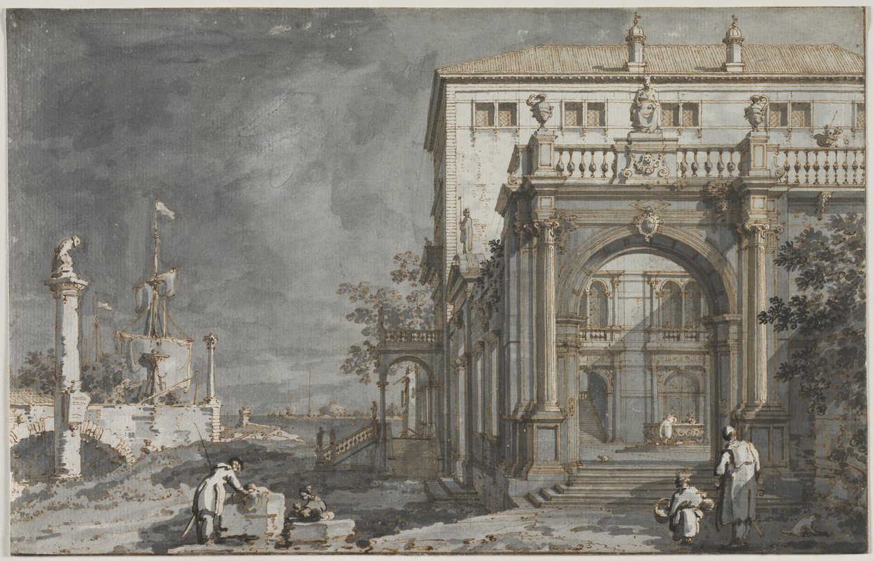 Capriccio: A Palace with a Courtyard by the Lagoon by Antonio Canaletto