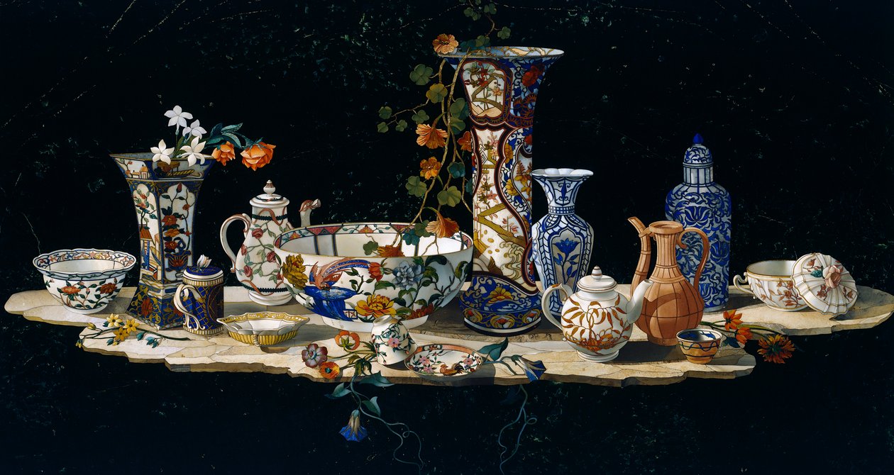 Table Top with Porcelain Vases by Antonio Cioci or Ciocchi