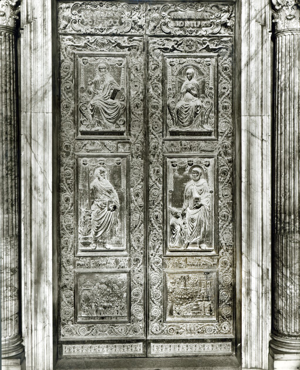 Relief panel door decorated with scenes of Christ, the Virgin, SS. Peter and Paul and the life of Pope Eugenius IV by Antonio Filarete