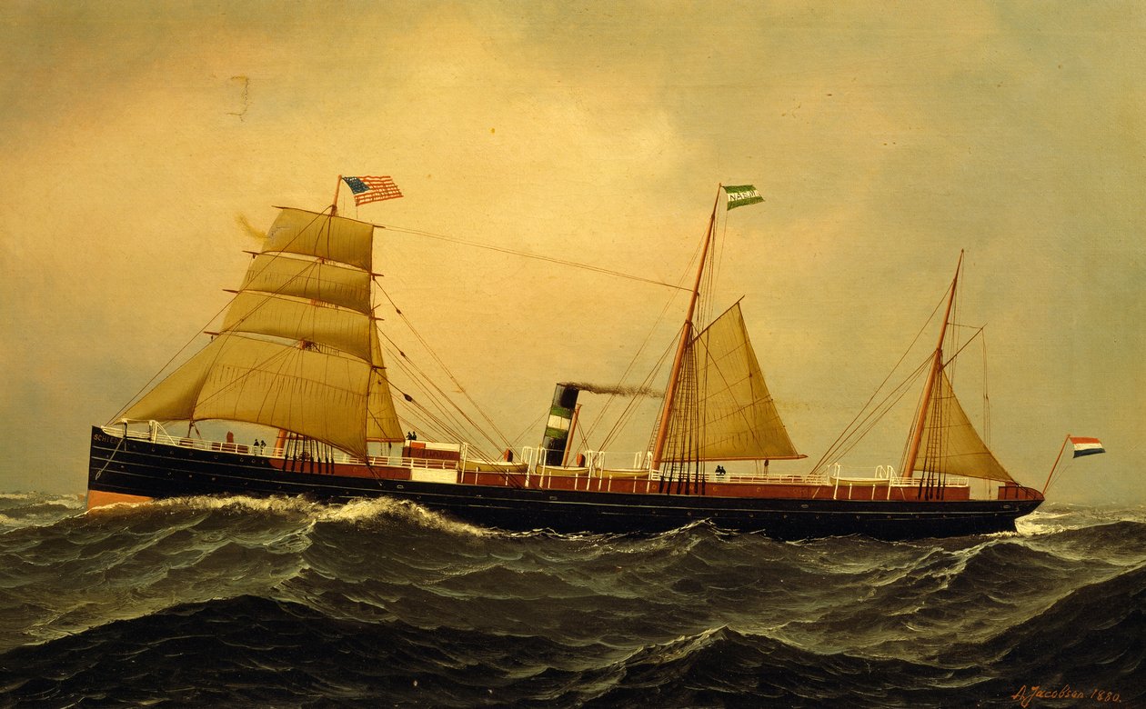 Steamship Schiedam in rough sea by Antonio Jacobsen