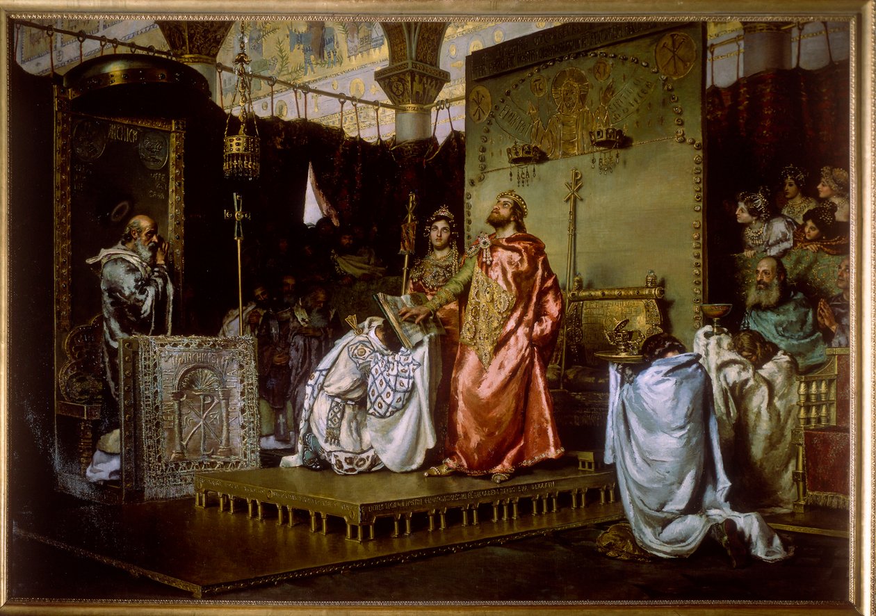 Conversion of Reccared to Catholicism at the Council III of Toledo, 589 by Antonio Munoz Degrain
