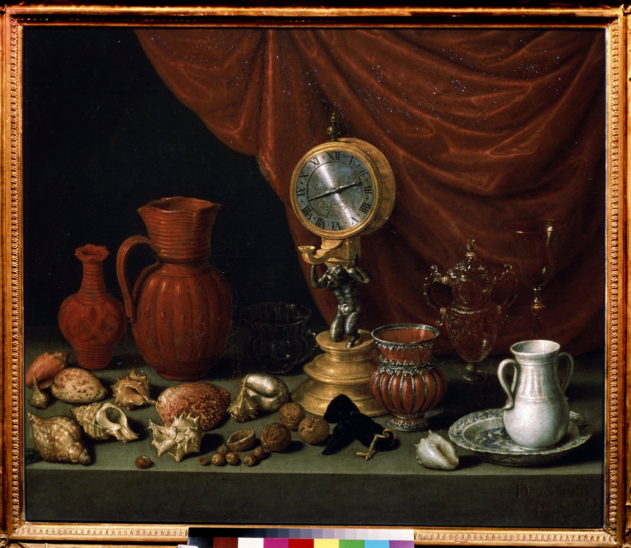 Still life with a clock by Antonio Pereda y Salgado