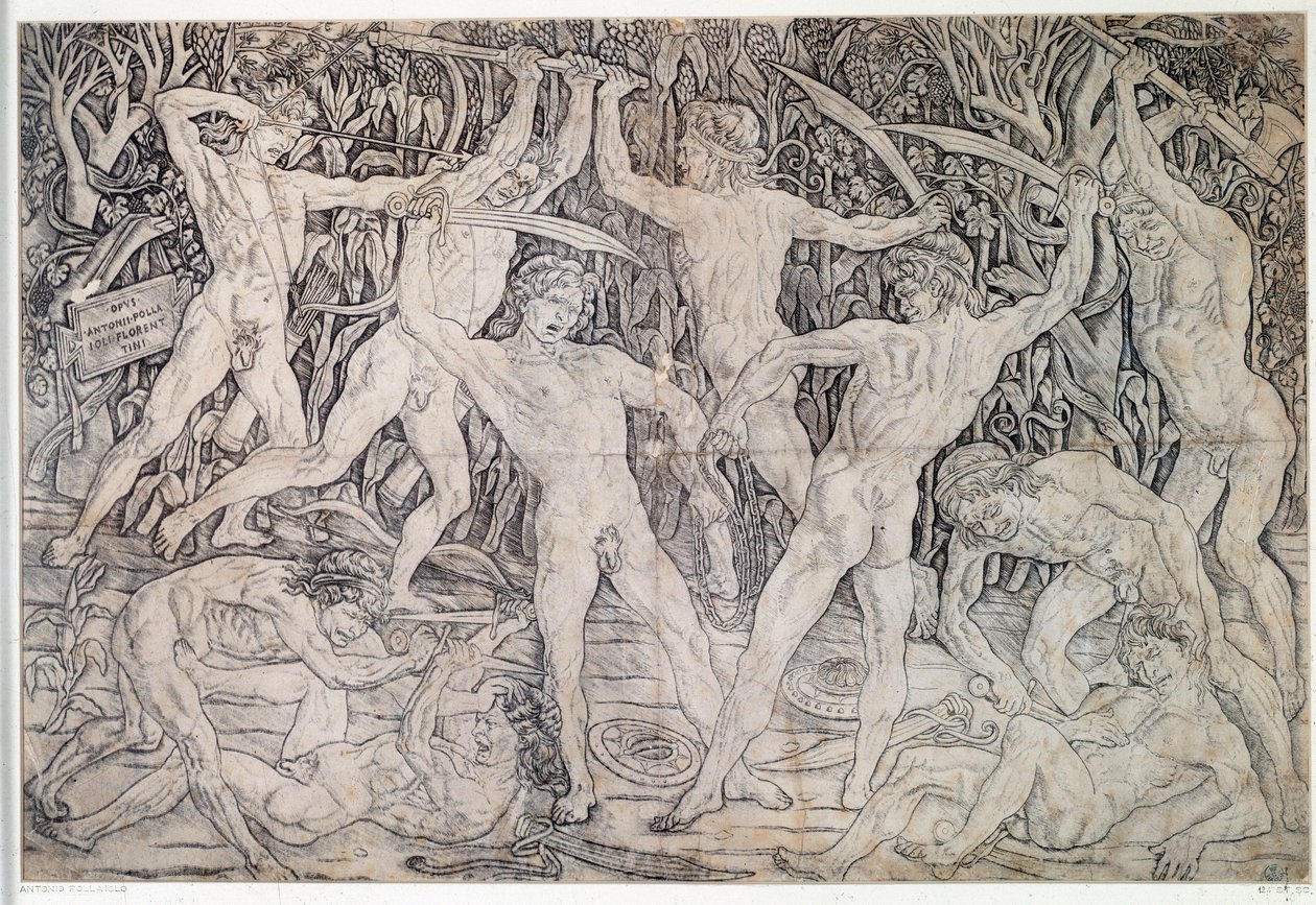 Fight of naked warriors by Antonio Pollaiuolo