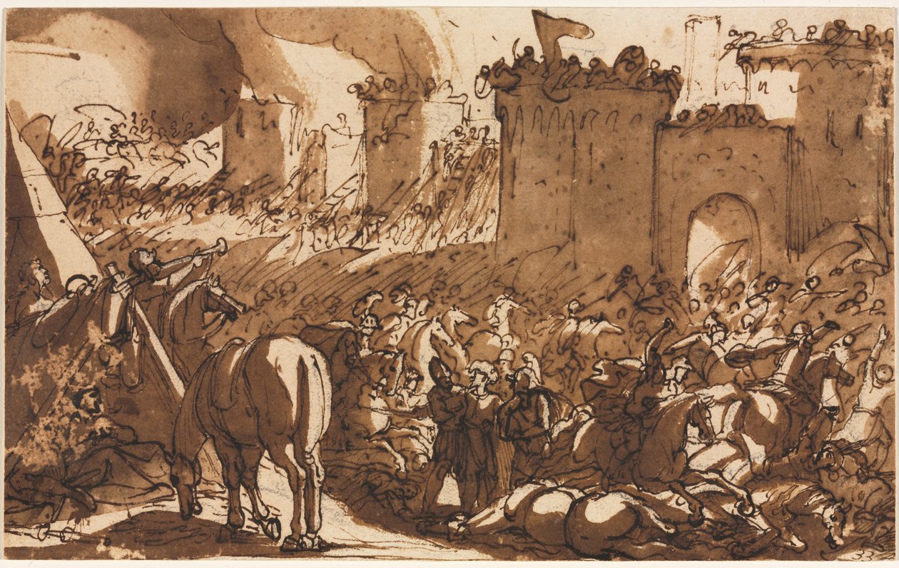 Battle Scene with a Fort by Antonio Tempesta