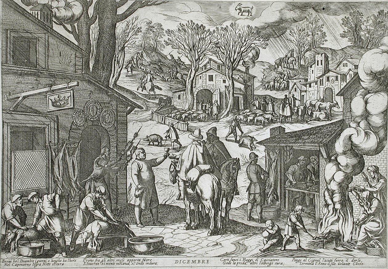 December: Village Scene with Inn by Antonio Tempesta