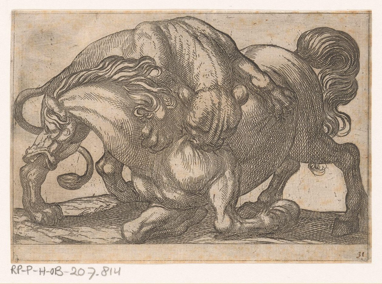 Lioness Attacking a Horse (Fighting Animals) by Antonio Tempesta