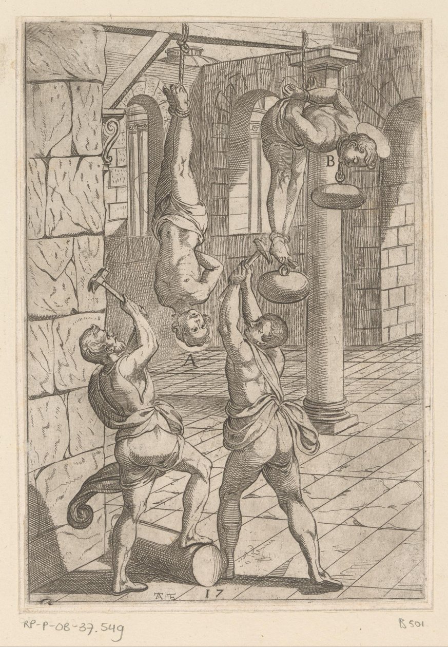 Torture with Hammers While Hanging by Antonio Tempesta