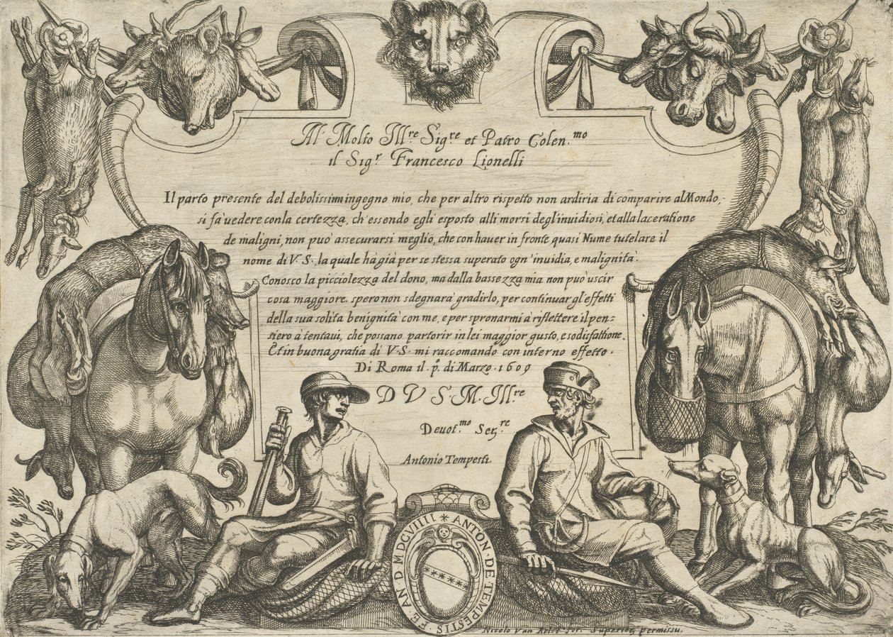 Frontispiece with Hunters, Dogs and Horses, from 