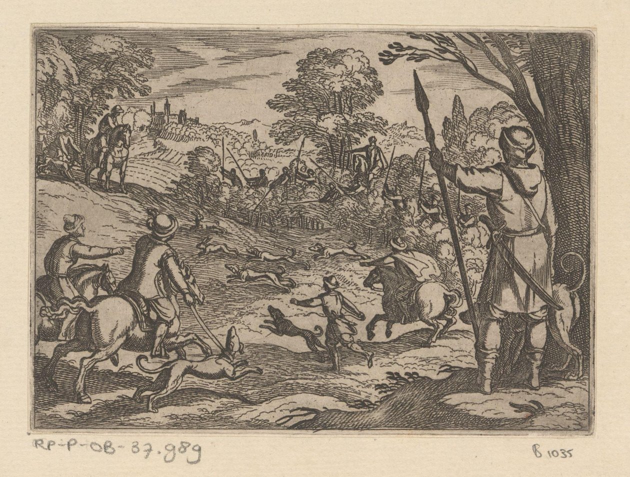 Hunting Rabbits with Men Hunting from the Bushes by Antonio Tempesta