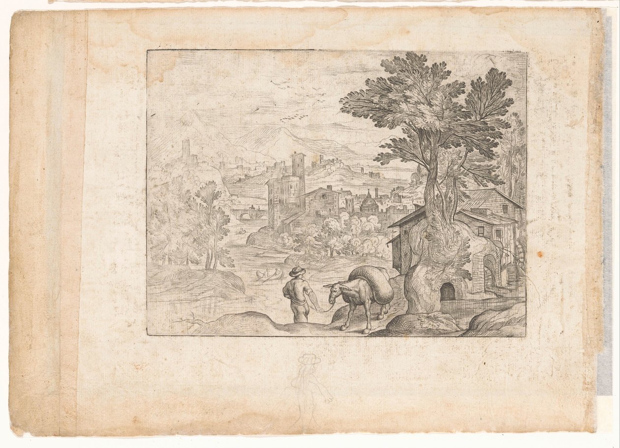 Landscape with Man and Donkey by Antonio Tempesta
