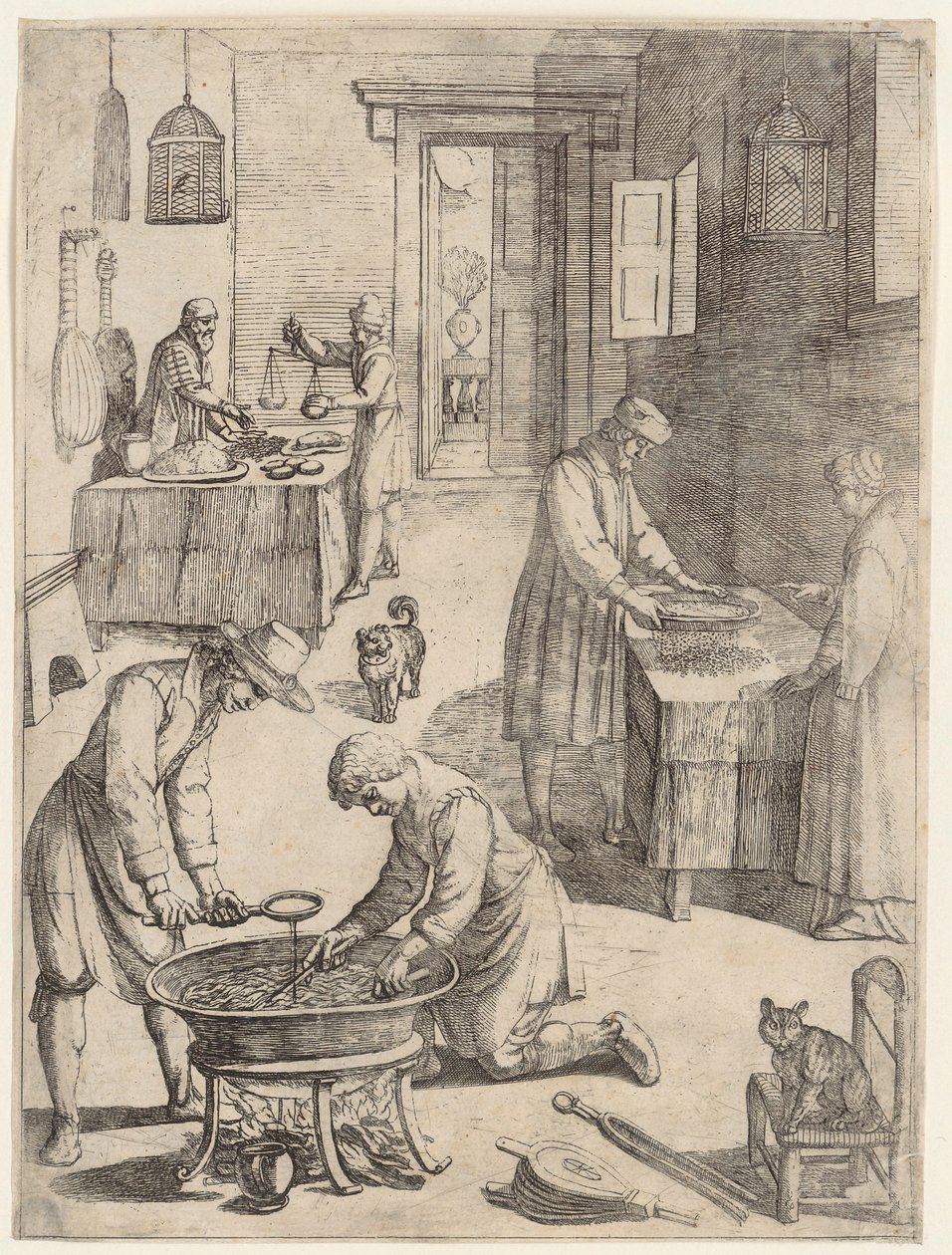 Men and Women Weighing, Sieving and Cooking Broth by Antonio Tempesta