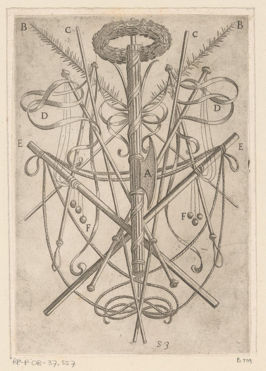 Ornament with Torture Instruments Tortures Endured by Christian Martyrs (series title) by Antonio Tempesta