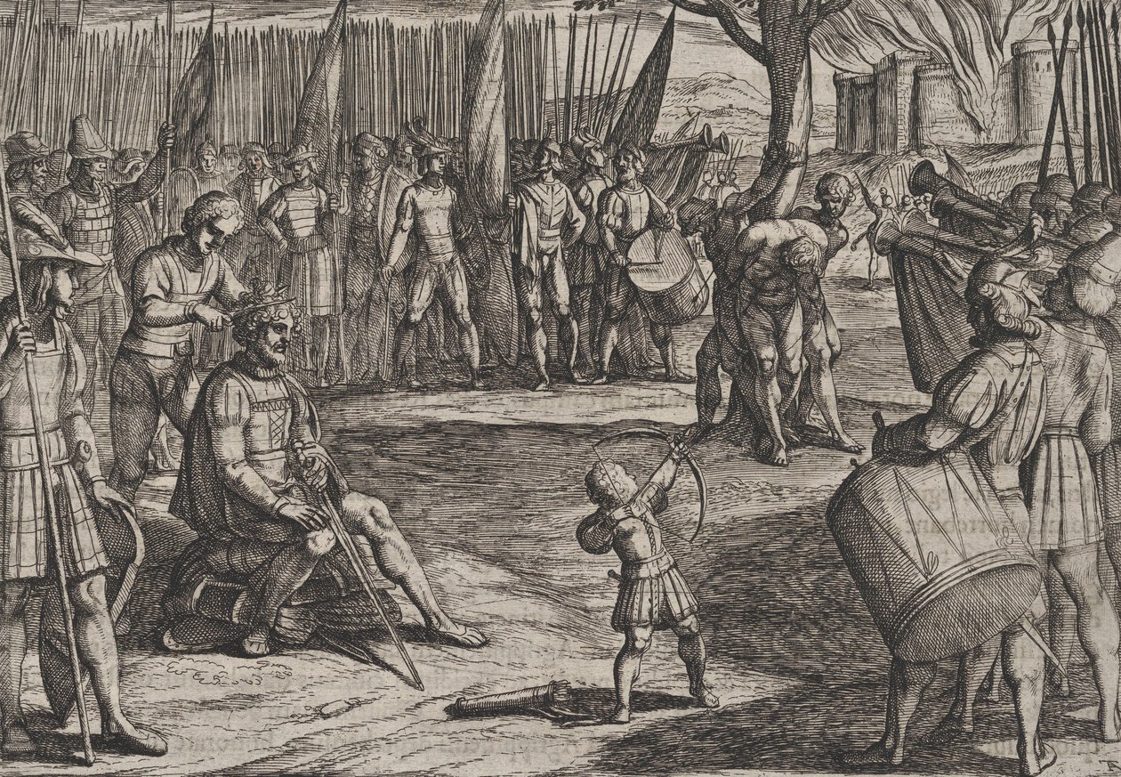 Plate 20: Civilis Having his Hair Cut, from The War of the Romans Against the Batavians, 1611 by Antonio Tempesta